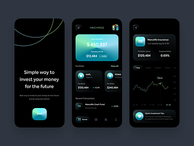 Nechros - Investment Mobile Apps 💹 analytics app bank card clean design finance finance app financial app fintech invest investment investor mobile simple stock trade trading ui ux