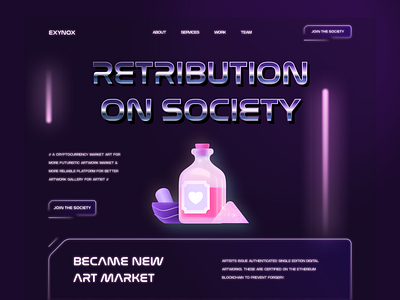 Exynox - Crypto Art Website 🎨 3d auction blockchain clean crypto cryptoart cryptocurrency design ethereum homepage landing page market marketplace neon retrowave simple ui ux web design website