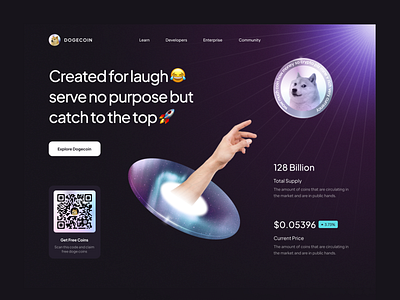 Dogecoin - Website Header Exploration 🪙 bitcoin clean coin coins crypto crypto currency crypto exchange crypto wallet cryptocurrency design ethereum finance landing page minimalist money simple ui ux web design website
