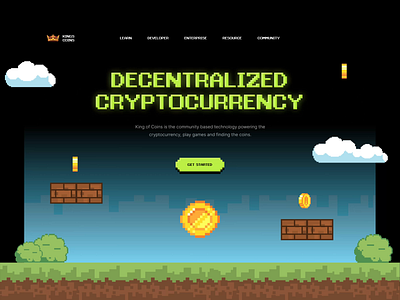 Kingcoin - Website Header Exploration 👑 bitcoin blockchain clean coin coins cryptocurrency ethereum landing page pixel art pixelate simple ui ux web design website
