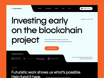 Chainstarter | Fundraising Crypto coin project website 💰 clean coin crypto cryptocurrency defi design funding fundraise fundraising ico ido kickstarter landing page money nft simple token ui ux website
