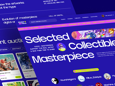 MasterPiece | NFT Marketplace and Gallery 💎 art artwork blockchain clean crypto cryptocurrency design gallery illustration landing page metaverse museum music nft nfts photography simple ui ux website