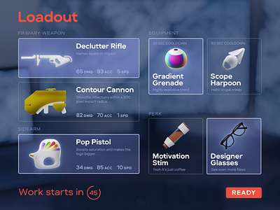 Designer Loadout Screen blender illustrator photoshop ui ux videogame