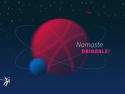 Hello Dribbble! ankan pratik roy astronaut dribbble invite namaste new player spinning world