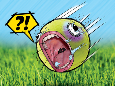 Hit A Tennis Ball With Topspin ball fly fun funny hit illustration mouth scary scream tennis