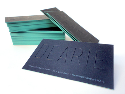 Personal Business Cards blind emboss branding business cards cards edge paint emboss spraypaint teal