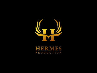 Hermes Production branding flat gold logo simple vector wing