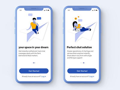 chatting App Walkthrough character illustration isometric login mobile design next onboard onboarding onboarding screen skip start walkthrough