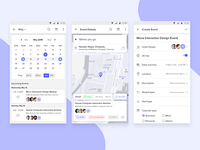 Event App Management android calander card create detail download edit event location material design profile page reminder schedule task management time todo tracking ui ui kit upcoming