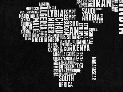 Africa africa art black and white country infographic map print type typography word world