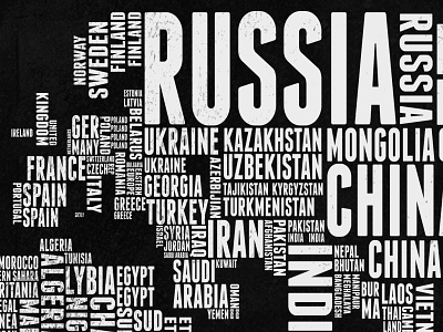 Eurasia africa art black and white country infographic map print type typography word world