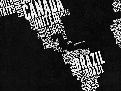 North And South America africa art black and white country infographic map print type typography word world
