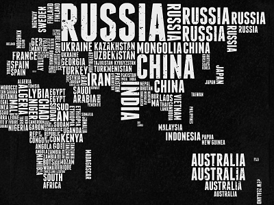 Pacific africa art black and white country infographic map print type typography word world