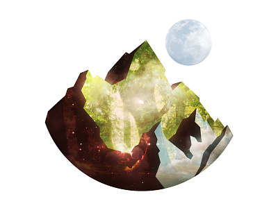 Mountains abstract blue experiment forest green illustration moon mountains photo manipulation