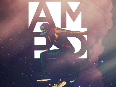 Amp'd Block Party clouds logo negative space poster skateboard stars