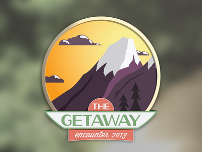 Encounter 2013- The Getaway Final badge camps clouds getaway illustration mountains nature oil can purple retro the getaway