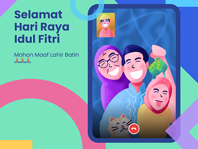 Idul Fitri app apps cat colorfull corona covid19 design idul fitri illustration ramadhan ui ux vector video call