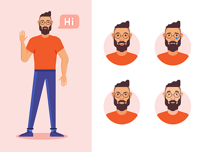 Hi, guys! beard boy character guy illustration man vector