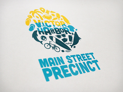 City Of Victor Harbor - Main Street Logo bike blue brand dolphin logo logo grid whale yellow