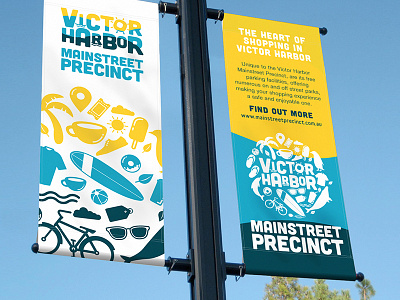 City Of Victor Harbor Main Street - Street Banners banners bike blue brand dolphin logo logo grid poster street sign whale yellow