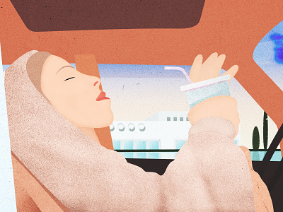Julia's Breakfast Mood Illustration architecture car illustration modern sunrise textures women