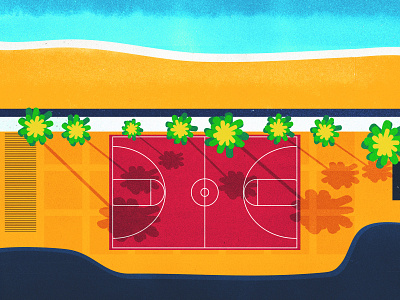 Beach basketball court illustration basketball basketball court beach drone shot graphic design illustration palms sundown vector