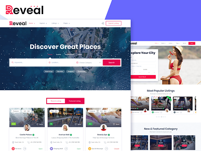 Reveal - Directory & Listings HTML Template airbnb broker city tour directory google maps listings local businesses map places places in town tourism tripadvisor yelp