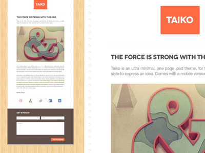 Taiko - A one page minimal theme creative market minimal one-page paper single page wood