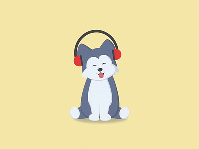 Music loving Husky pup adobexd animation design dog flatdesign headphones husky music pet pup puppy vector art vectordesign
