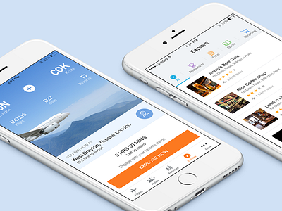 Travel App clean colorful explore flight icons ios list social travel white