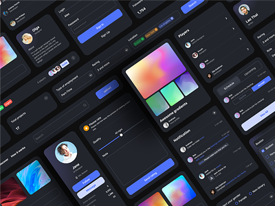 Collaboration platform – Dark Components app cards checkbox collaboration platform components concept design dark theme design design system dropdown interface radiobutton select ui ui kit ux web website