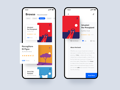 Reading Application app blue book card clean design icon interface interraction iphonex iphonexs read reading ui ux white