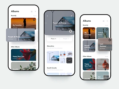 Recent photo album page concept albums black camera clean flickr gallery image editor interface iphonex photo album photo app picture places plants snow summer ui ux white