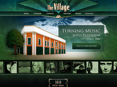 The Village Home Page art deco bb king branding brutalism fleetwood mac graphic illustration landing page logo marilyn manson masonic music neil diamond smashing pumpkins steely dan typography ui ux ux design web web design