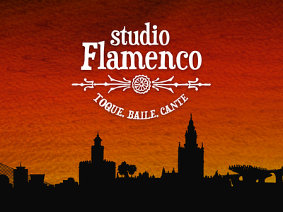 Studio Flamenco branding cityscape flamenco graphic design guitar logo logo design music saturation sevilla skyline sunset typography warm