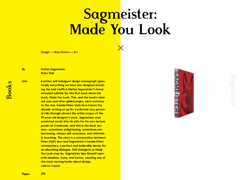 Book PDP book design pdp sagmeister scroll shop split screen
