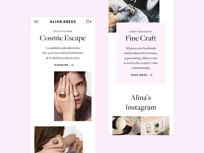 Alina Abegg Website Relaunch ecommerce editorial homepage jewellery minimalism mobile modern simple website