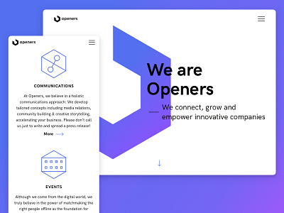 Openers Website - Homepage blue desktop hexagon homepage icons mobile openers typography website