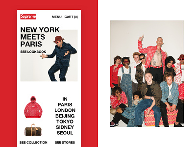 Supreme x Louis Vuitton - Mobile Home brutalist ecommerce fashion helvetica homepage minimal mobile typography ui ux web