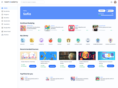 Neema Academy Portal Dashboard dashboad digital learning learning app ui