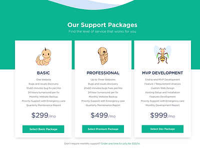 Support Pricing Packages bug bugcrew design ui