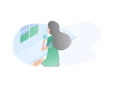 Isometric Illustration Working With Phone blue flat gradient gradient color gradient design illustration illustration art illustration design isometric phone phone call sit ui ux window women women empowerment women in illustration working workspace