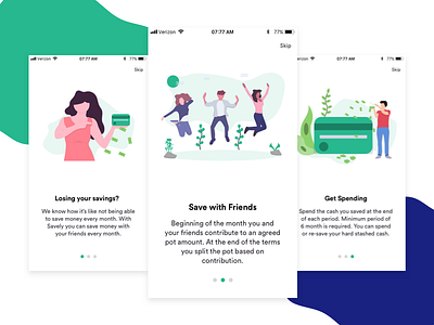 Savely Onboarding cash credit card finance friends ios money onboarding saving sketch ui ux welcome