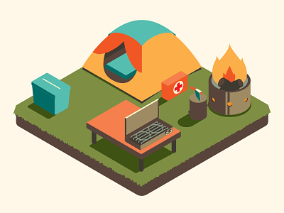 Camping Essentials camping cooking digital editorial fire fun illustration illustrator infographic tent vector
