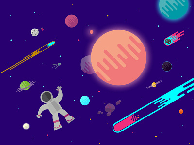 Don't get lost into space asteroids icon planets space art spaceman stars uidesign vector illustration