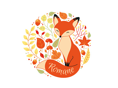 Little Fox in Autumn autumn autumn leaves birth announcement colors fox illustration vector vector illustration