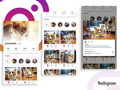 Instagram Profile Redesign Concept andorid animation app design dribbble featured instagram newdesignthinking newtrends profile redesign ui uiux