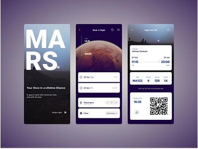 One Way Ticket To Mars - UI boarding pass dribble challenge mars space ticket ui