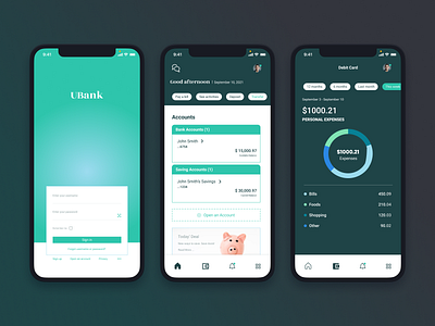 Bank App - UI account app bank faceid green savings ui user