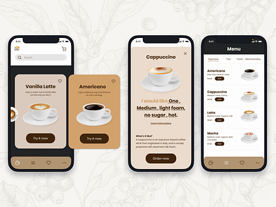 Coffee Ordering Mobile App app brown coffee coffee shop latte mobile order